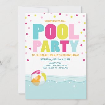 Pool party invitation Birthday Girl Pink Yellow | Zazzle