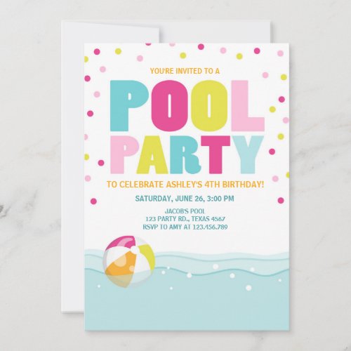 Pool party invitation Birthday Girl Pink Yellow