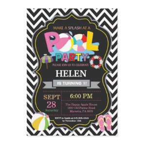 Pool Party Invitation Black Splish Splash Girl