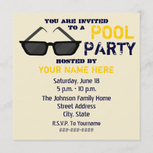 Pool Party Invitation - Black Sunglasses