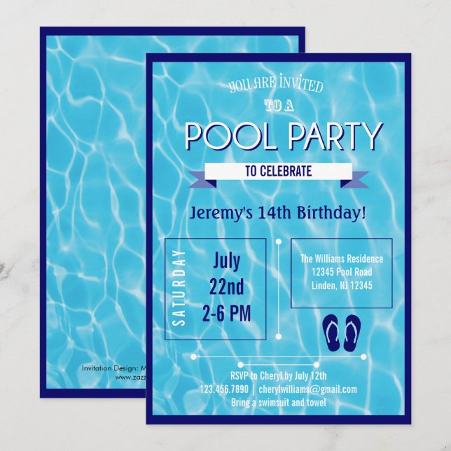 Pool Party Invitation Blue (Front/Back)