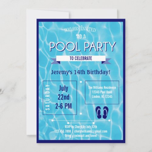Pool Party Invitation Blue