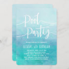 Pool Party Invitation Blue Watercolor Birthday