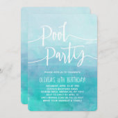 Pool Party Invitation Blue Watercolor Birthday (Front/Back)