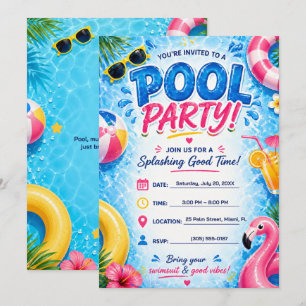 Pool Party Invitation Bright Summer Editable