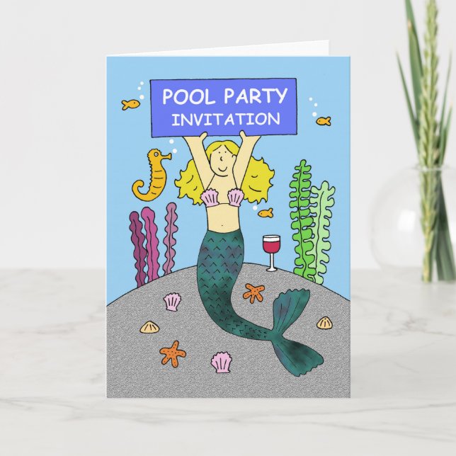 Pool Party Invitation Cute Mermaid (Front)