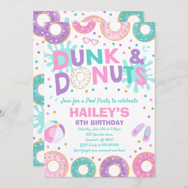 Pool Party Invitation Dunk And Donuts Pool Party (Front/Back)