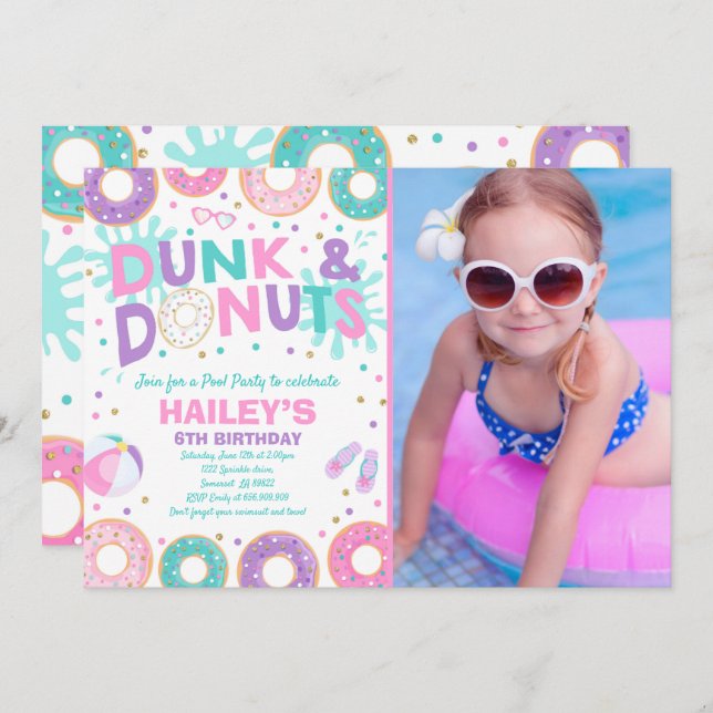 Pool Party Invitation Dunk And Donuts Pool Party (Front/Back)