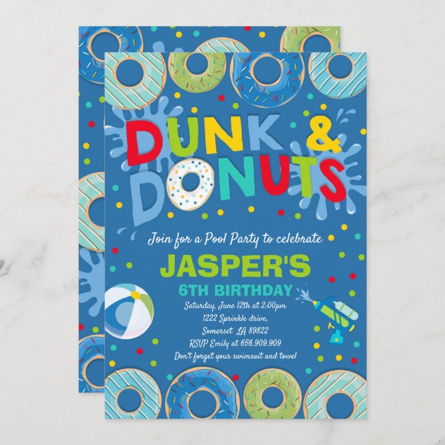 Pool Party Invitation Dunk And Donuts Pool Party (Front/Back)