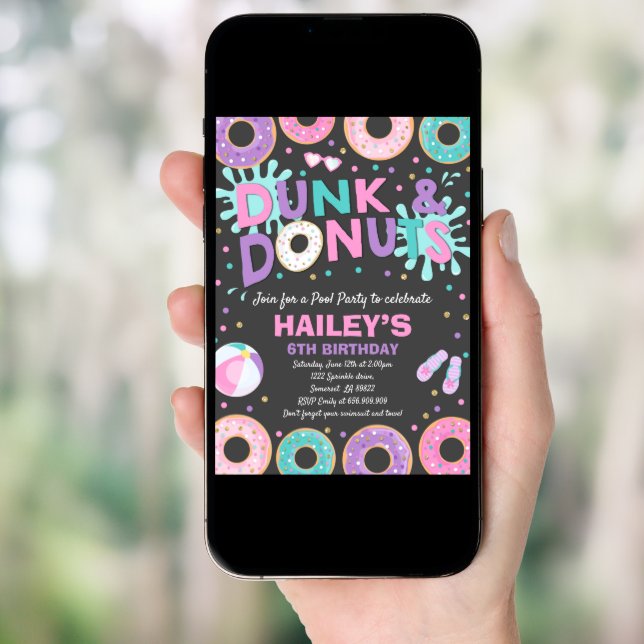 Pool Party Invitation Dunk And Donuts Pool Party (Front Digital)