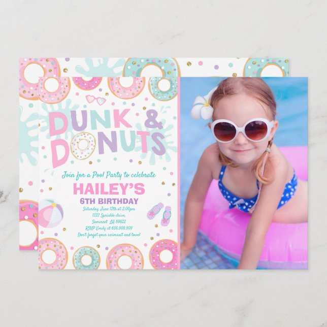 Pool Party Invitation Dunk And Donuts Pool Party (Front/Back)