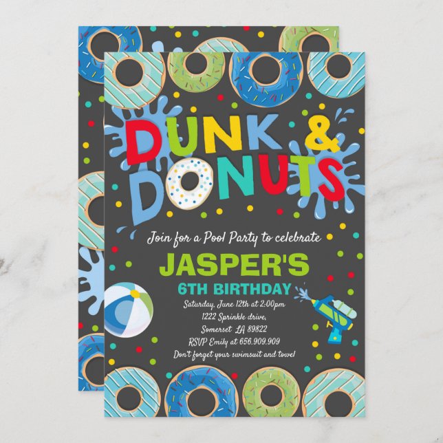 Pool Party Invitation Dunk And Donuts Pool Party (Front/Back)