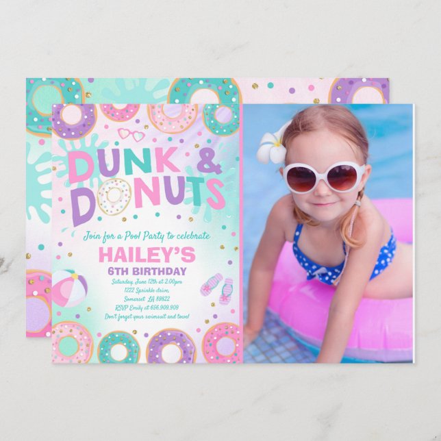 Pool Party Invitation Dunk And Donuts Pool Party (Front/Back)