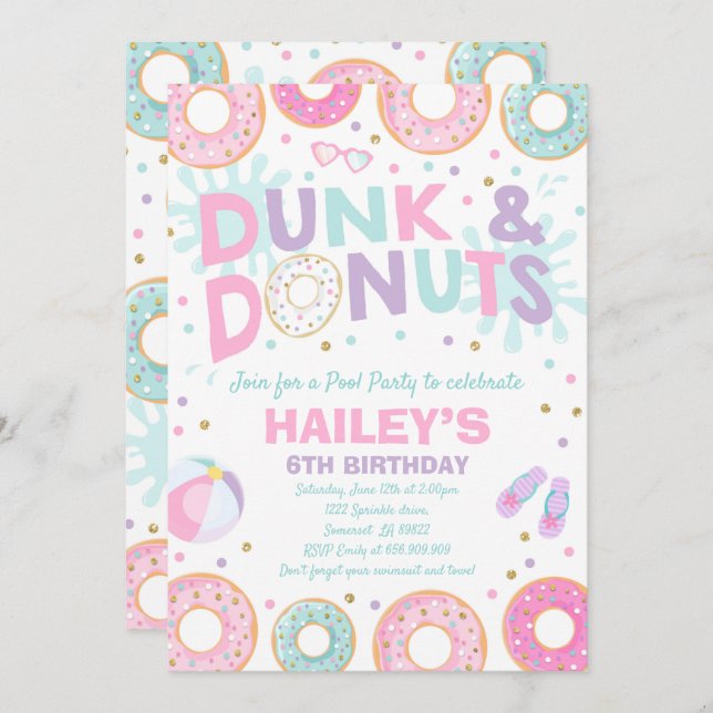 Pool Party Invitation Dunk And Donuts Pool Party (Front/Back)