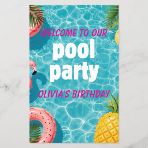 Pool Party Invitation Flamingo Tropical Fun Flyer