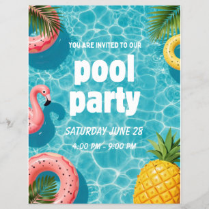 Pool Party Invitation Flamingo Tropical Fun Flyer