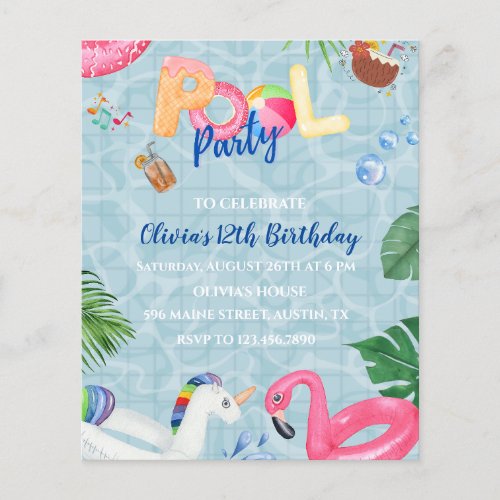 Pool Party Invitation Flyer