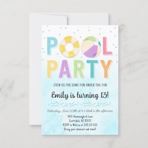 Pool Party Invitation for Birthday and Events