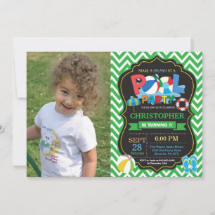 Pool Party Invitation Green Splish Splash Boy