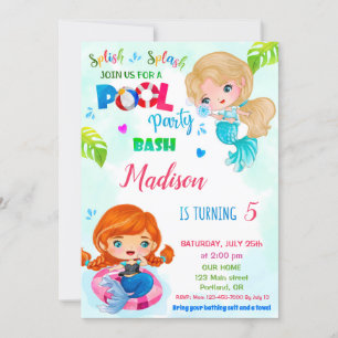 Pool party invitation Mermaid birthday invitation