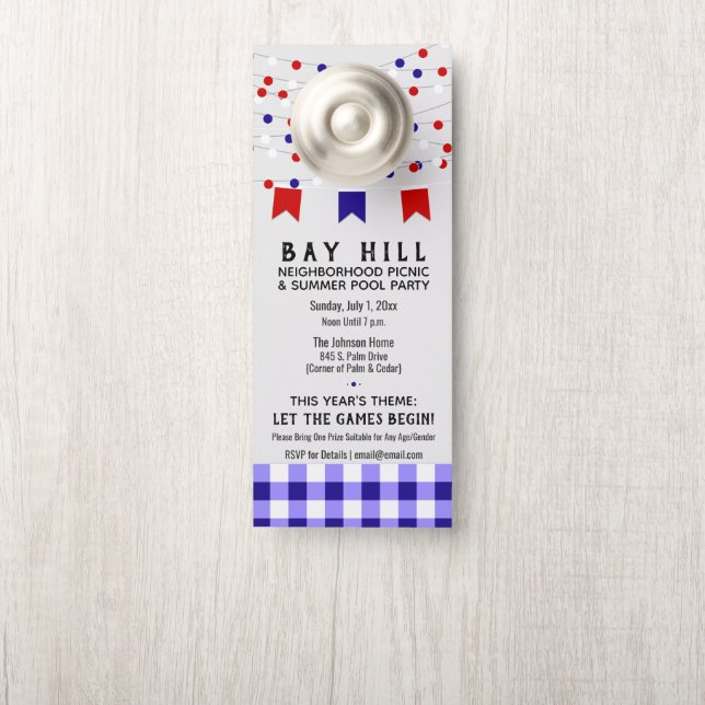 Pool Party Invitation | Neighborhood Summer Picnic Door Hanger (On Knob)
