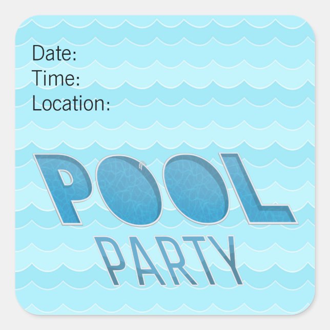 Pool Party Invitation or Planner Reminder Square Sticker (Front)