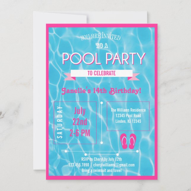 Pool Party Invitation Pink (Front)