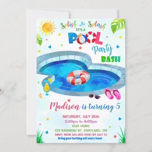 Pool party invitation Pool birthday invitation