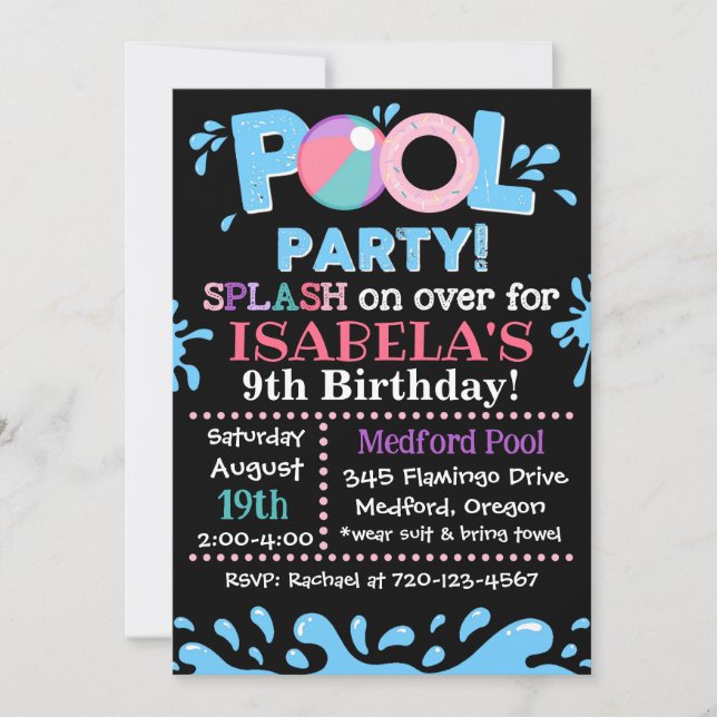 Pool Party Invitation | Pool Birthday Party Invite (Front)