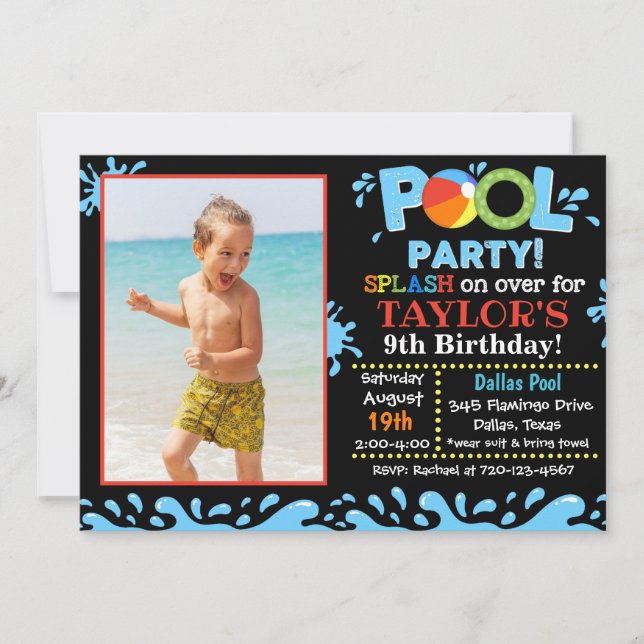 Pool Party Invitation  Pool Party Photo Invitation (Front)