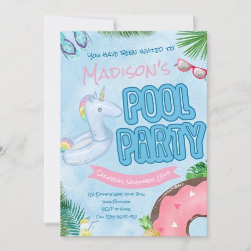 Pool Party Invitation Pool Party Swimming Party Invitation