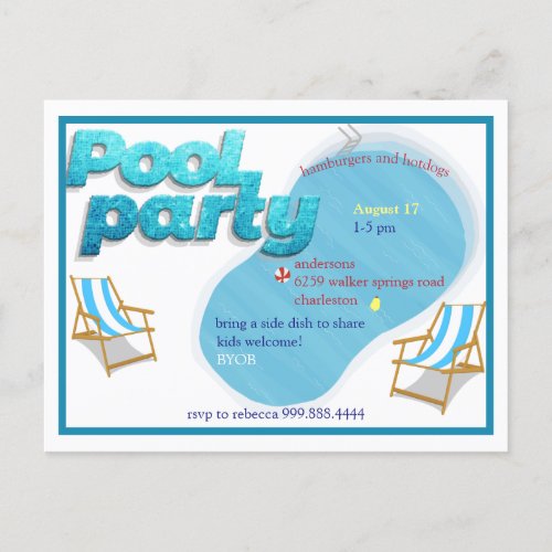 Pool Party Invitation Postcard