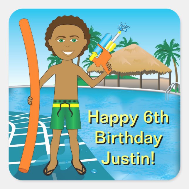 Pool Party Invitation Square Sticker (Front)