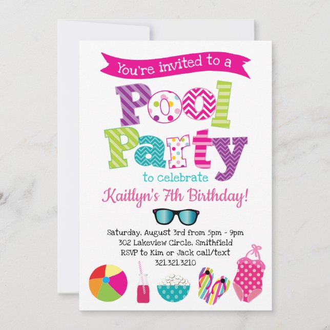 Pool Party Invitation - Summer Birthday Pool Party (Front)