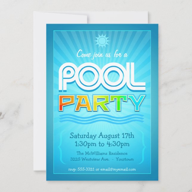 Pool Party Invitation - Summer Fun Celebration (Front)