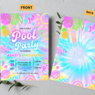 Pool party invitation, Summer Glow neon Swim Party Invitation