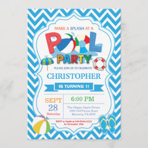 Pool Party Invitation Summer Splish Splash Boy
