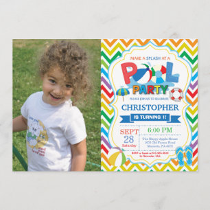 Pool Party Invitation Summer Splish Splash Boy