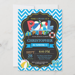 Pool Party Invitation Summer Splish Splash Boy