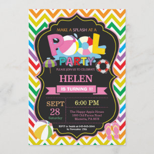 Pool Party Invitation Summer Splish Splash Girl