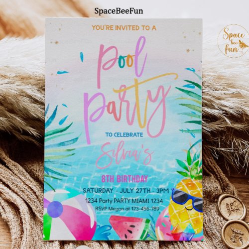 Pool Party Invitation Tropical party Pool Party