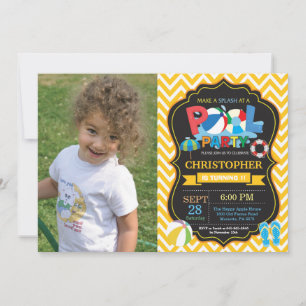 Pool Party Invitation Yellow Splish Splash Boy