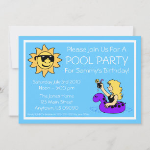 Pool Party Invitations (Female Purple Innertube)