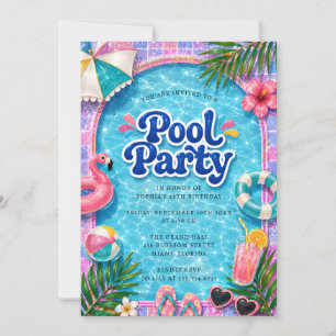 Pool Party Invite Summer Flamingo Beach Birthday