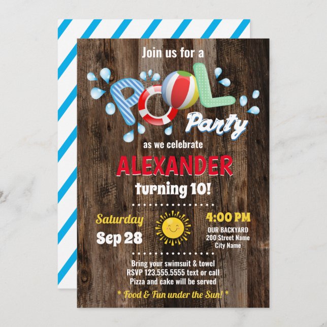 Pool Party Kids Birthday Invitation (Front/Back)