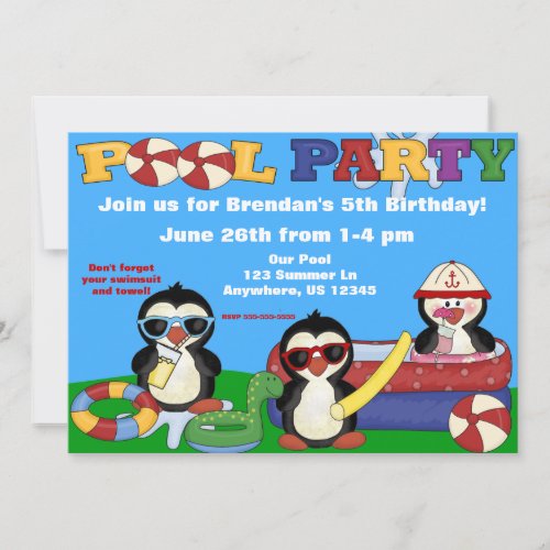 Pool Party kids Birthday Invitation