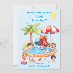 Pool Party Kids Birthday Invitation   Editable