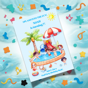 Pool Party Kids Birthday Invitation   Editable
