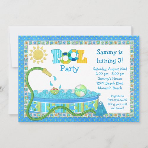 Pool Party Kids Birthday Party Invitation