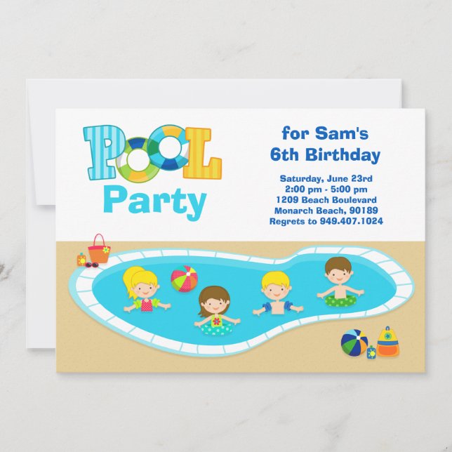 Pool Party Kids Birthday Party Invitation (Front)